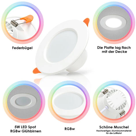 Randaco 6X 5W RGB LED Spot Encastrable Orientable Spots Encastrables Au Plafond 5 Randaco 6X 5W RGB LED Spot Encastrable Orientable Spots Encastrables Au Plafond – Image 3