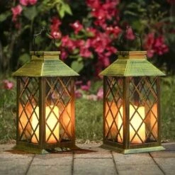 Lot De 2 Lanternes Solaires Avec Effet De Bougie Éclairage Solaire Pour Extérieur Décoration De Jardin Lanterne Solaire En Forme De Bougie.[Classe énergétique A+++]