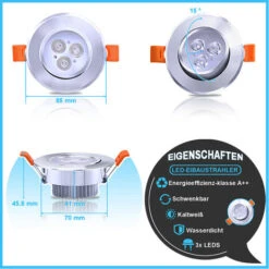 EINFEBEN 20X LED Spot Spot Encastré Set Spot Encastré Pour Plafond IP44 3W A++ 230 V Blanc Froid CE&ROHS Avec Transformateur -OSRAM || EUROPALAMP Soldes Boutique 60067426 4