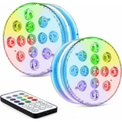 Premier® Lumières Led Submersibles GolWof 2 Pack 13-LED Lampe LED Submersible 16 RGB Couleurs Submersible à LED IP68 Étanche Lumières LED Avec Télécommande Décoration Pour Vase Aquarium Piscine Mariage Fête