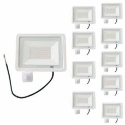 Projecteur LED 50W Détecteur De Mouvement Crépusculaire Extra Plat IP65 BLANC (Pack De 10) - Blanc Neutre 4000K - 5500K - SILAMP