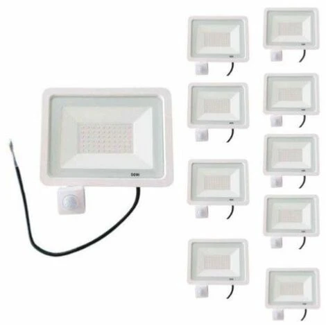 Projecteur LED 50W Détecteur De Mouvement Crépusculaire Extra Plat IP65 BLANC (Pack De 10) - Blanc Neutre 4000K - 5500K - SILAMP 3 Projecteur LED 50W Détecteur De Mouvement Crépusculaire Extra Plat IP65 BLANC (Pack De 10) - Blanc Neutre 4000K - 5500K - SILAMP