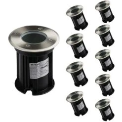 Spot LED Extérieur Encastrable IP65 Pour Ampoule GU10 (Pack De 10) - Aluminium - SILAMP