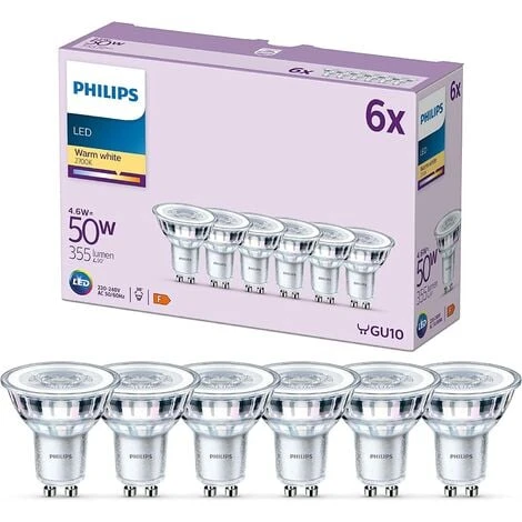 Philips Pack De 6 Ampoules LED GU10, 50W, Blanc Chaud 3 Philips Pack De 6 Ampoules LED GU10, 50W, Blanc Chaud