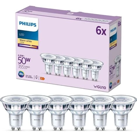 Philips Pack De 6 Ampoules LED GU10, 50W, Blanc Chaud 6 Philips Pack De 6 Ampoules LED GU10, 50W, Blanc Chaud – Image 4