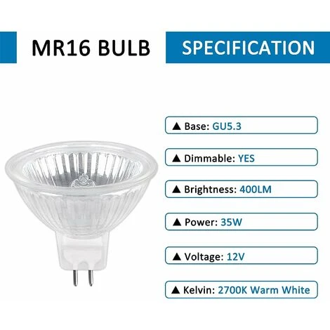 Ampoule Halogene GU5.3 35W 12V, 400lm Blanc Chaud 2700K Dimmable, Ampoule Spot Halogène MR16, Pack De 6 4 Ampoule Halogene GU5.3 35W 12V, 400lm Blanc Chaud 2700K Dimmable, Ampoule Spot Halogène MR16, Pack De 6 – Image 2