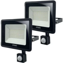 Lot De 2 Projecteurs LED 50W Noir Détecteur De Mouvement IP66 Température De Couleur: Blanc Froid 6000K