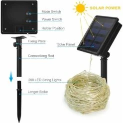 Guirlande Lumineuse Solaire Extérieur, 200 LED 8 Modes 22M Décoration Lumineuse Solaire Noël IP65 Imperméable Lampe Solaire Exterieur Pour Jardin,Balcon,Terrasse, Mariage,Fête (Multicolore) -OSRAM || EUROPALAMP Soldes Boutique 66369681 4