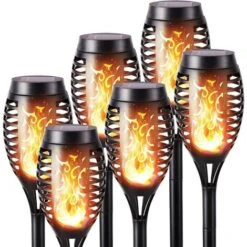 Lot De 6 Lumières Flamme Solaire Extérieure - Lampe Solaire Flamme Vacillante Etanche Lampe Torche Solaire Pour Décoration De Jardin, Patio, Chemins, Pelouse, Halloween, Noël