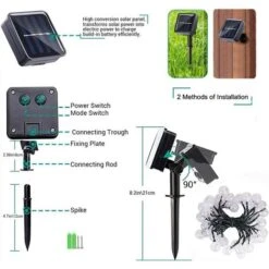 Guirlande Solaire Exterieure Etanche, 9M Guirlande Lumineuse Exterieure Avec 60 LED Cristal Boules, Guirlande Lumineuse Solaire De 8 Modes Pour Jardin Maison Fete Patio Terrasse Mariage (Blanc Chaud) -OSRAM || EUROPALAMP Soldes Boutique 67406823 5