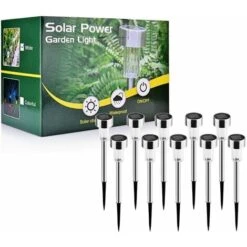 Déstockage Lampe Solaire Exterieure Jardin Au Sol, 10pcs Lampe Jardin Sans Fil LED Décoration Eclairage Solaire Extérieur Pour Chemins Pelouse Etanche IP65 Lumière M Automatique Rechargeable Blanc F