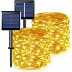GP Guirlande Lumineuse Solaire 100 LED étanche, 12 M Blanc Chaud Avec 8 Modes, Guirlande Lumineuse Solaire En Fil De Cuivre Pour Jardin, Terrasse, Noël, Fête De Mariage - Blanc Chaud