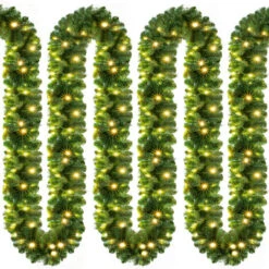 Guirlande De Noël Lumineuse Décoration En Sapin Artificiel Avec Lumières Blanc Chaud Pour Porte Fenêtre Balustrade-5m 100 LEDs (en)