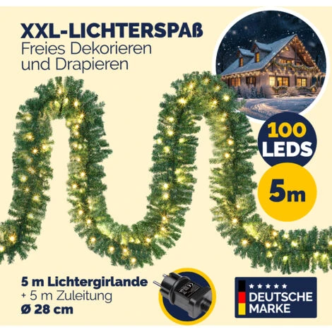 Guirlande De Noël Lumineuse Décoration En Sapin Artificiel Avec Lumières Blanc Chaud Pour Porte Fenêtre Balustrade-5m 100 LEDs (en) 4 Guirlande De Noël Lumineuse Décoration En Sapin Artificiel Avec Lumières Blanc Chaud Pour Porte Fenêtre Balustrade-5m 100 LEDs (en) – Image 2