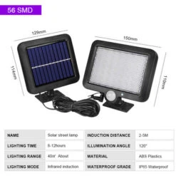 Promotion Lumière Solaire Extérieure Avec Détecteur De Mouvement 56 LED, Lumière Solaire De Jardin étanche IP65 à 120 ° Avec Câble De 5 M [Classe énergétique A++] -OSRAM || EUROPALAMP Soldes Boutique 72384259 5