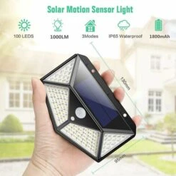 Lampe Solaire D'extérieur 100 LED 2200mA Capteur De Mouvement D'éclairage Solaire Extérieur, Puissant Projecteur Solaire Sans Fil, Lumière Solaire Avec 3 Modes D'éclairage Pour Jardin, Cour - Lot De 4 -OSRAM || EUROPALAMP Soldes Boutique 74046546 3