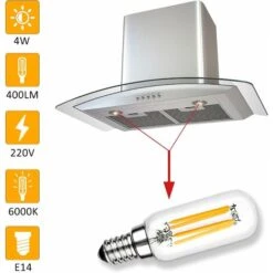 SVKBJROY 2 Pièces Ampoule Hotte Aspirante 40W De Remplacement Incandescent, E14 T25 LED 4W Ampoule De Hotte, Ampoule à Filament Edison, Blanc, 6000K, Lampe Pour Hotte Aspirante -OSRAM || EUROPALAMP Soldes Boutique 76481248 2