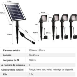 Meykoers Lampe Spot LED Solaire, Avec Panneau Solaire Lampe Jardin, 4pcs Extérieur Solaire Pour Jardin -OSRAM || EUROPALAMP Soldes Boutique 78209604 5