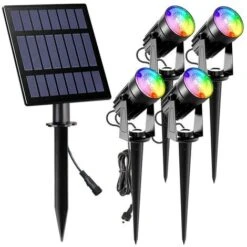 LED Solaire Projecteur Couleurs Lampe Solaire Exterieur Etanche RGB Spot Solaire Extérieur Avec Câble 15m Eclairage Extérieur Solaire Pour Jardin, Terrasses, Chemin, Pelouses 5 Pièces [Classe énergéti