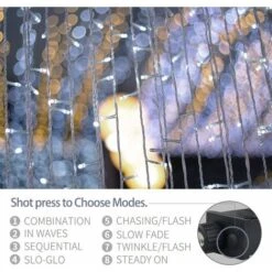 Rideaux Blancs, 8 Modes D'éclairage, 300 Lumières De Rideaux LED, Chaîne étanche IP44, Décoration De La Maison, Décoration De Fenêtre, Noël, Mariage, Anniversaire, Fête -OSRAM || EUROPALAMP Soldes Boutique 78531365 3