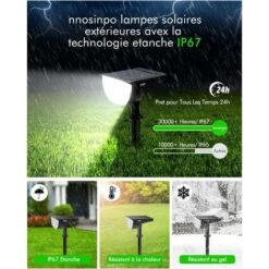 2 Pack Spot Solaire Extérieur, 30 LED Lampes Solaires Etanche IP67 Projecteur Solaire Réglable Avec Panneau Solaire 180° Eclairage Extérieur Solaire Pour Jardin, Extérieur, Chemin, Allée -OSRAM || EUROPALAMP Soldes Boutique 79030800 3