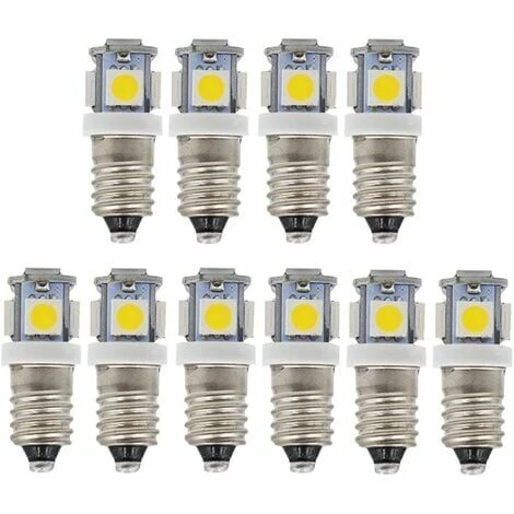 Lot De 10 Ampoules LED E10 9 V Blanc Froid 5 SMD 5 W (blanc Froid, 9 V) 3 Lot De 10 Ampoules LED E10 9 V Blanc Froid 5 SMD 5 W (blanc Froid, 9 V)