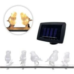 Guirlande Oiseau Solaire Solaire - FISHTEC - 5 Oiseaux - Pinces D'attache Transparentes - Guirlande Intérieur & Extérieur - Cable 2m