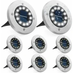 Lampe Solaire Extérieure, Lampe Solaire De Jardin 12 LED Éclairage Au Sol 6000K Blanc Froid Étanche IP65 Spot Solaire Encastré Pour Allée Terrasse Cour Souterrain - Lot De 8