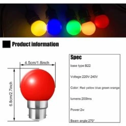 Lot De 20 Ampoules Led Couleur B22 Ampoules Baïonnette 2w Rouge, Jaune, Orange, Vert, Bleu,Incassable (équivalence 20W) -OSRAM || EUROPALAMP Soldes Boutique 83995459 2