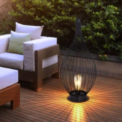 Lampe Solaire Lampe D'extérieur Lampe Suspendue Lampadaire LED Lanterne Terrasse Cage Filament, Métal Noir, Batterie Rechargeable, 1x LED, DxH 25x57 Cm, Lot De 2 -OSRAM || EUROPALAMP Soldes Boutique 84713896 5