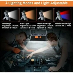 Projecteur LED Rechargeable 336 LEDs/ 100W/ Panneau Solaire/ 4 Modes D'éclairage/ Batterie Externe 12000mAh/ Absorption D'aimant, Idéal Pour Camping, Travail, Pêche, Couleur Noire [Classe énergétique -OSRAM || EUROPALAMP Soldes Boutique 85548265 3