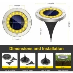Projecteur Solaire Extérieur De Jardin, Lot De 4 De 16 Projecteurs Solaires LED éclairage Extérieur IP65 étanche Sans Fil En Acier Inoxydable Pour Pelouse/balises/terrasse/chemins/plantes -OSRAM || EUROPALAMP Soldes Boutique 85791549 3