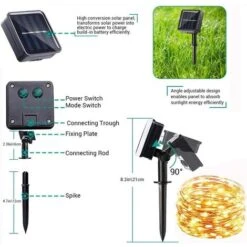 [Lot De 2] Guirlande Lumineuse Exterieure Solaire Etanche - 15m 150 LED Guirlande Solaire En Fil Cuivre Avec 8 Modes, Pour La Decoration Exterieur, Jardin, Arbres (Blanc Chaud) -OSRAM || EUROPALAMP Soldes Boutique 85806242 5