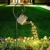 DHKLFA Lanterne Solaire à LED Pour Arrosoir, étanche, Design Creux, Décoratif, Rétro En Métal, Pour Table De Jardin, Terrasse, Cour, Allée (avec Support)