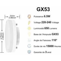 LED GX53, 5W équivalent à 40W, 3000K Lumière Blanche Chaude, 470 Lm, Faible Consommation, Non Dimmable - Pack -OSRAM || EUROPALAMP Soldes Boutique 87860093 3