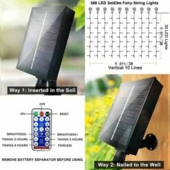 DHKLFA Guirlande Solaire Lumières De Rideau Solaires Améliorées Blanc Chaud Télécommande, Lumières De Jardin Extérieures 300 LED 8 Modes Télécommande étanche Cascade Solaire Fée Guirlande Lumineuse Dé -OSRAM || EUROPALAMP Soldes Boutique 87908504 5