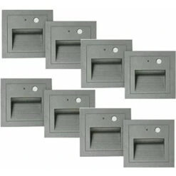 DHKLFA Lot De 8 LED Spot Mural Encastré 3W Applique Murale Escalier Etape Lumière Lampe Détecteur De Mouvement Sol Encastré Lumière Escalier Lumière Hall Lampe 2800K Blanc Chaud-Cadre Blanc-gris Chaud