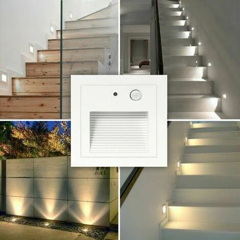 DHKLFA Lot De 8 LED Spot Mural Encastré 3W Applique Murale Escalier Etape Lumière Lampe Détecteur De Mouvement Sol Encastré Lumière Escalier Lumière Hall Lampe 2800K Blanc Chaud-Cadre Blanc-gris Chaud 4 DHKLFA Lot De 8 LED Spot Mural Encastré 3W Applique Murale Escalier Etape Lumière Lampe Détecteur De Mouvement Sol Encastré Lumière Escalier Lumière Hall Lampe 2800K Blanc Chaud-Cadre Blanc-gris Chaud – Image 2