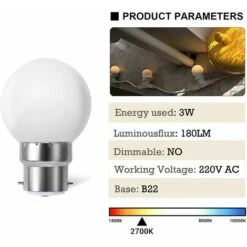 Lot De 10 Globes LED B22 G45, Blanc Chaud 3500K, 3W G45, 180lm, Boîtier En Polycarbonate Mat, Non Dimmable [Classe énergétique G] -OSRAM || EUROPALAMP Soldes Boutique 87997903 2
