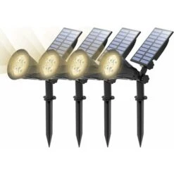 【4 Pack】Spot Solaire Extérieur T-SUN Éclairage Solaire Extérieur Étanche Lampe Solaire Jardin LED Solaire Projecteur Éclairage Solaire Jardin Décoration Pour Paysage Cour Chemin Allé (4000K)