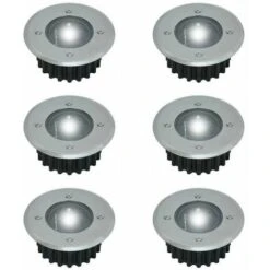 Lot De 6 Spots LED Solaires Encastrables Au Sol - Ronds - Diamètre : 85 Mm - Extérieur Résistant Au Piétement - Façade En Acier Inoxydable - 6 Lampes Solaires - IP44,