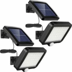 Lot De 2 Lampes Solaires D'extérieur 56 LED Avec Détecteur De Mouvement, étanchéité IP65, Angle D'éclairage 120°, Applique Murale Solaire Pour Jardin Avec Câble De 16,5 M