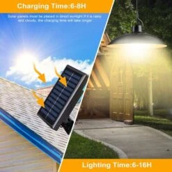 Lampe Solaire Extérieur Et Intérieur Avec Télécommande, Lampe Suspendue Solaire 400lumens Avec Câble 3m,Capteur De Lumière,IP65 étanche,Panneau Solaire Réglable à 120°,3 Modes,pour Jardin -OSRAM || EUROPALAMP Soldes Boutique 88768763 3