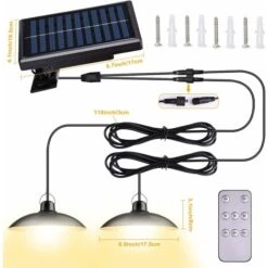 Lampe Solaire Extérieur Et Intérieur Avec Télécommande, Lampe Suspendue Solaire 400lumens Avec Câble 3m,Capteur De Lumière,IP65 étanche,Panneau Solaire Réglable à 120°,3 Modes,pour Jardin -OSRAM || EUROPALAMP Soldes Boutique 88768763 5