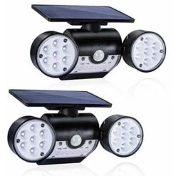 Lampe Solaire D'extérieure , Applique Murale Solaire D'extérieure, Avec 30 Projecteurs LED étanches à Double Tête, Pivotable à 360 Degrés, Avec Capteurs De Mouvement De Jardin.
