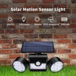 Lampe Solaire D'extérieure , Applique Murale Solaire D'extérieure, Avec 30 Projecteurs LED étanches à Double Tête, Pivotable à 360 Degrés, Avec Capteurs De Mouvement De Jardin. -OSRAM || EUROPALAMP Soldes Boutique 88773430 3