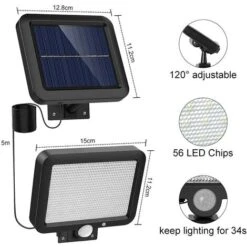 6PCS LED Lumière Solaire Extérieure Avec Détecteur De Mouvement, IP65 étanche Projecteur LED, 56 LED 6500K Applique Murale De Sécurité Solaire Avec Câble De 16,5ft Pour Jardin, Porche, Cour -OSRAM || EUROPALAMP Soldes Boutique 88773490 5
