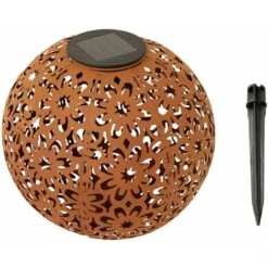 Boule De Décoration En Métal Aspect Rouille - Ø 20 Cm - Solaire / LED Blanc Chaud