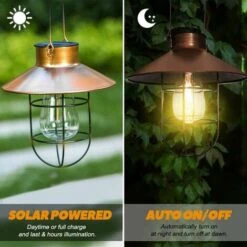 Lanterne Solaire à Suspendre Avec Crochet, Lampe Solaire LED Vintage Avec Blanc Chaud, Cage En Acier, étanche, Pour Jardin, Cour, Patio, Clôture, Décoration – Bronze -OSRAM || EUROPALAMP Soldes Boutique 88803565 2