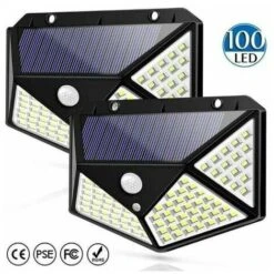 Lot De 2 Projecteurs Solaire Avec Détecteur De Mouvement 100LED Applique Murale Solaire Lumineuse à Quatre Faces